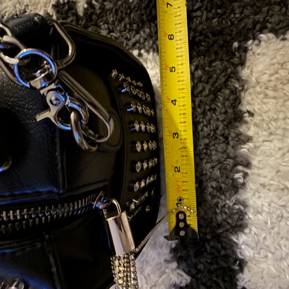 Black Studded Vegan Leather Crossbody Bag - Picture 9 of 9